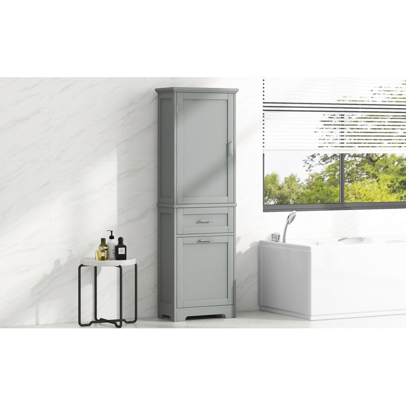 Tall Bathroom Storage Cabinet, Freestanding Storage Cabinet With Two Drawers And Adjustable Shelf, MDF Board With Painted Finish