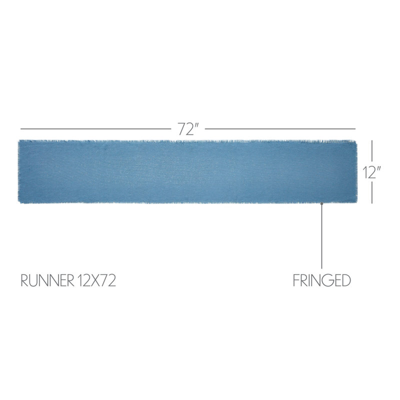Burlap Dove Gray Runner Fringed, 72" L x 12" W, Blue