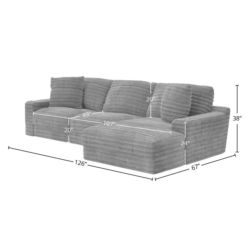  Canapé modulaire en tissu Ocossio, Polyester gris, Orienté à droite