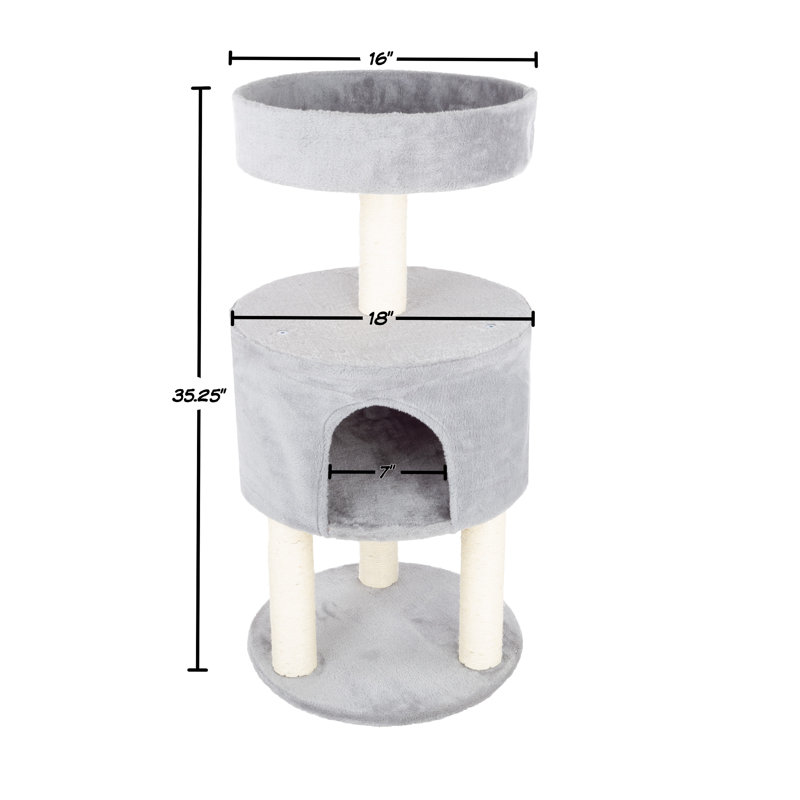 Gray Sisal Rope Cat Condo with Overhead Balcony