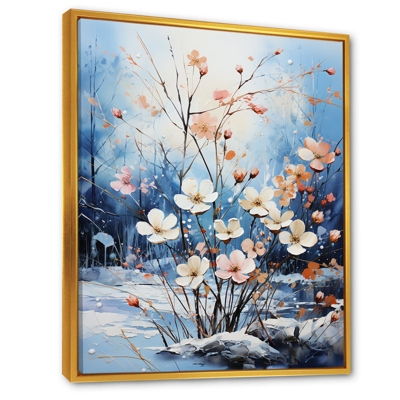 Bouquet de fleurs de neige en harmonie, H 40 po x l 30 po x P 1,5 po, Cadre flottant doré
