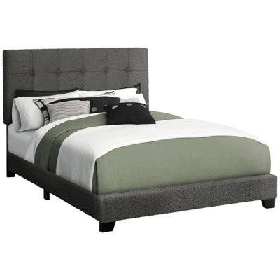 Dark Grey Boucle Upholstered Full Size Bed Frame For Transitional Bedroom, Solid Engineered Wood Structure, Button - Headboard With Padding And Low Profile Thick Comfort