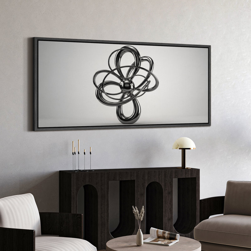 Art mural en toile noire avec sculpture abstraite métallique - Conception 3D contemporaine pour espaces industriels ou modernes