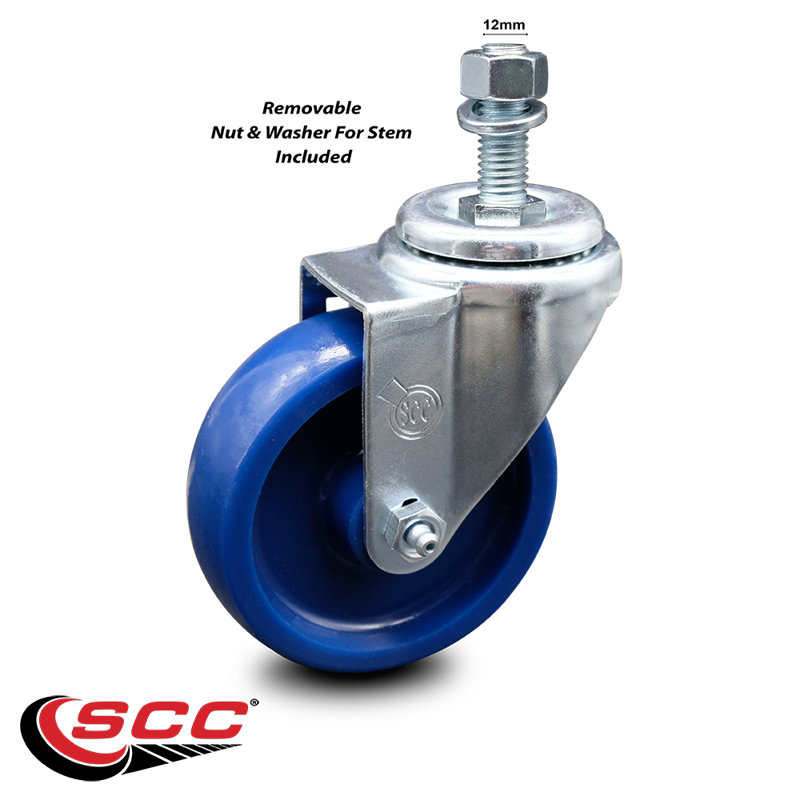 4 Inch SS Solid Polyurethane Wheel Swivel 12mm Threaded Stem Caster SCC