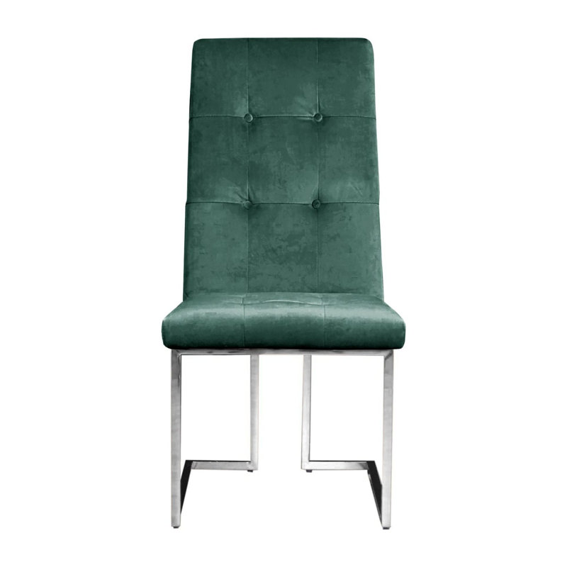 19'' H Velvet Upholstered Side Chair, Silver, Dark Green
