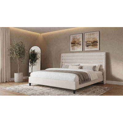 Lit plateforme tapissier Liddel Beige