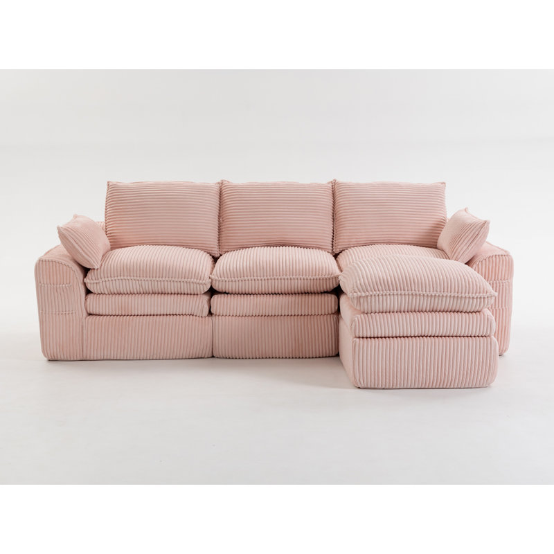 104'' Reversible Upholstered L-Shape Sectional Sofa, Pink