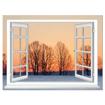 «Open Window to Snowy Sunset», reproduction d'impression sur toile tendue