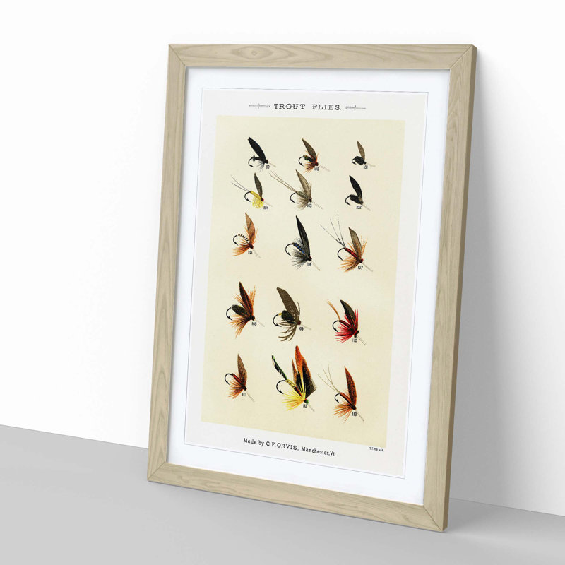 Trout Fishing Flies Version 4 by Mary Orvis Marbury - Picture Frame Painting Print, 50cm H x 35cm W x 2cm D, Oak