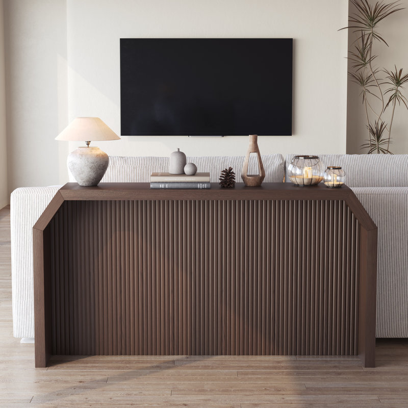 55.91" Console Table, Modern Entryway Foyer Table For Hallway & Living Room, Brown