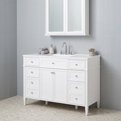 Meuble-lavabo autoportant élégant avec comptoir en composite, 6 tiroirs et portes à fermeture en douceur