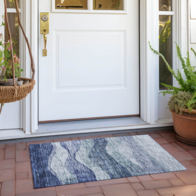 Tapis bleu intérieur / extérieur lavable à la machine Chantille ACN1141