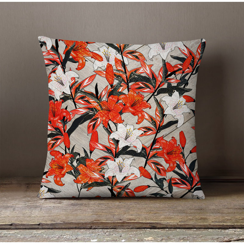 Throw Pillow With Insert, White/Red Floral 2, 18"H x 18"W