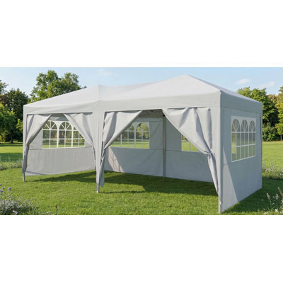 Tente pliante portable d'extérieur mesurant 10 x 20 pieds, de style escamotable, comprenant 6 parois latérales amovibles, un sac de transport et 4 sacs de poids