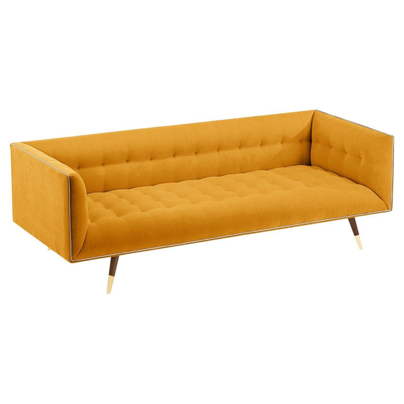 Dust Sofa, Corn , Brown Wood/Polished Brass, 28" H x 86" W x 35" D