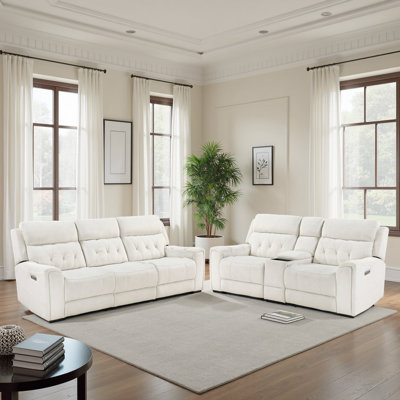 Hennigan Modern & Contemporary Power Reclining 2-Piece Living Room Set with Polished Microfiber Upholstery, Power Adjustable Headrests & Foam over Poc by Latitude Run
