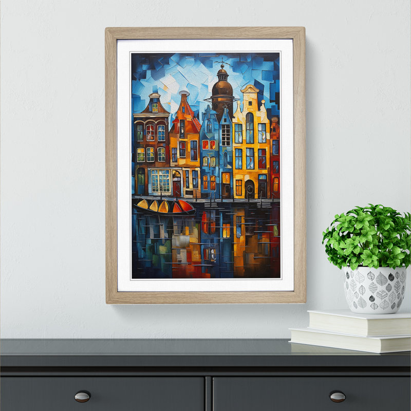 XYZ-FRM-V1223-1788 Amsterdam Abstract No.3 - Single Picture Frame Print on Wood, 46cm H x 34cm W x 2cm D, Oak 
