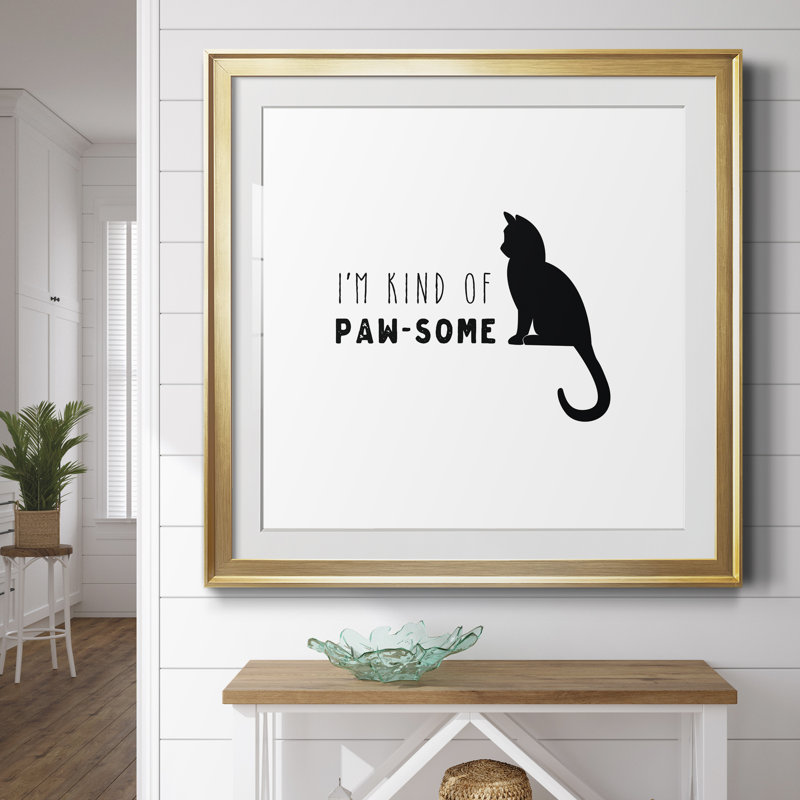 «Pawsome Cat», reproduction d'art textuel sur papier encadré, H 34,5 po x l 34,5 po x P 1,5 po, Encadrement doré
