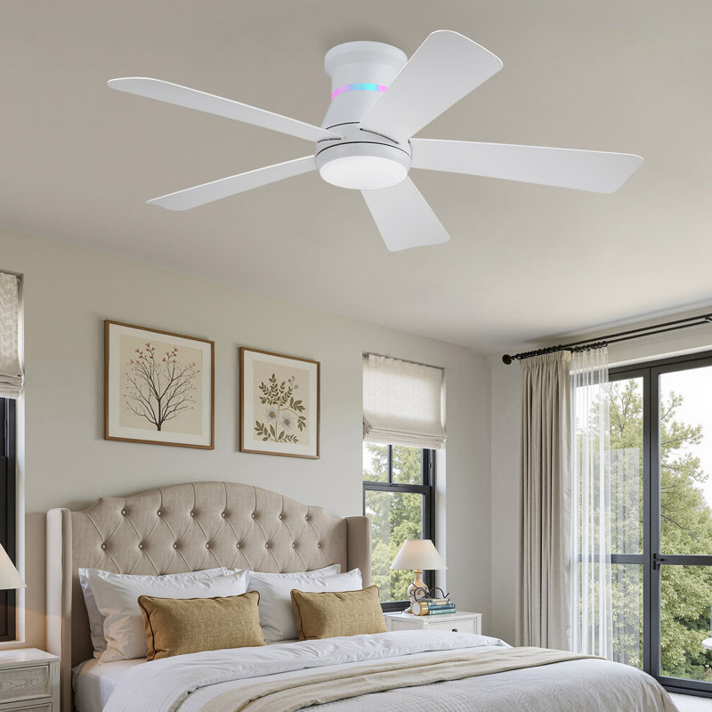 46" 5-blade Ceiling Fan With Led Light Kit And Remote Control, White, 46"