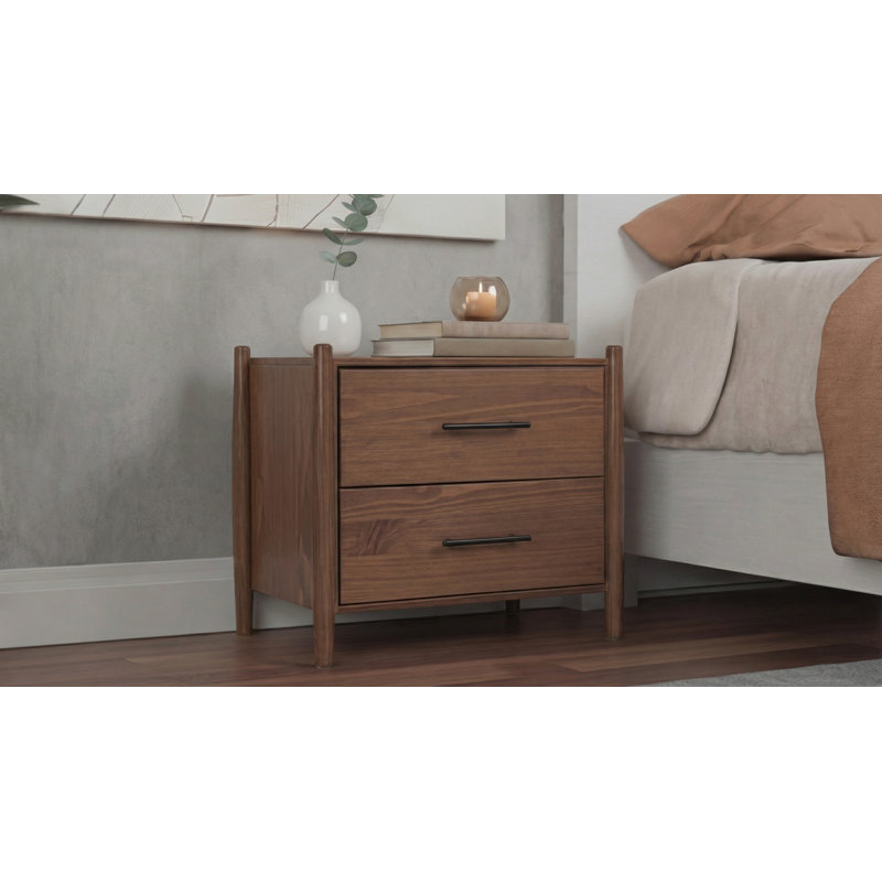 Josiah Solid Wood 2 Drawers Nightstand Brown