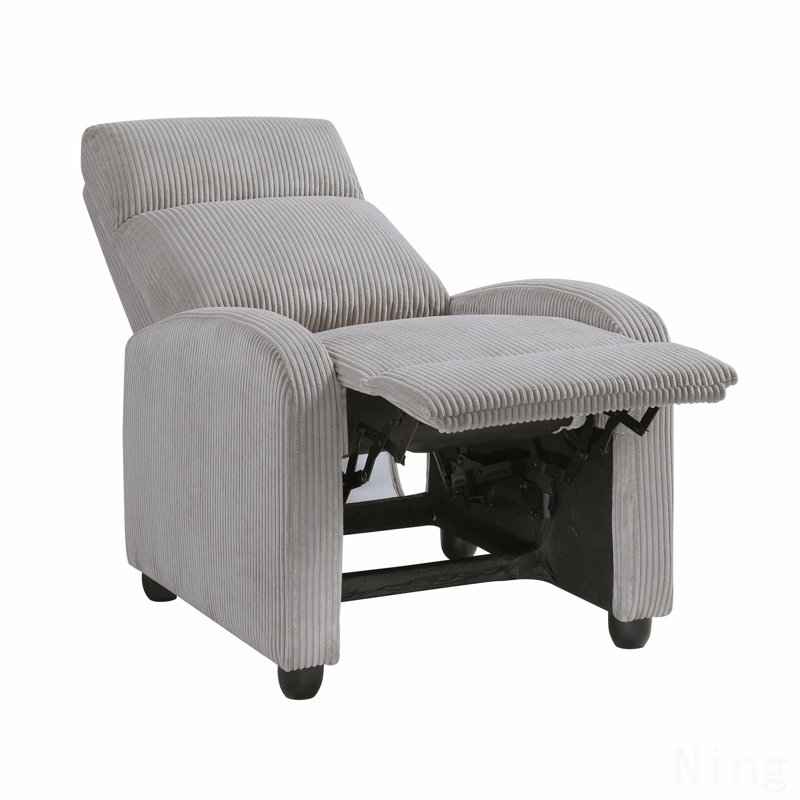 Fauteuil inclinable moderne en velours côtelé gris clair clair avec structure en bois massif, mobilier de salon, Gris clair