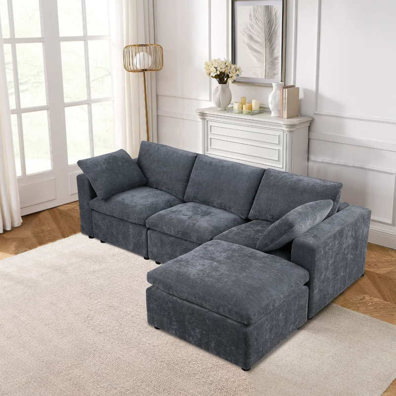Accoudoirs carrés en chenille 96 po Klepac, Gris chenille