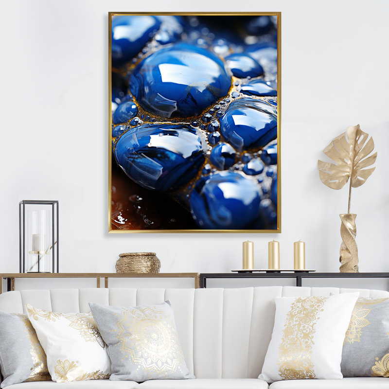 Blue Agata Stone Abyss - Stone Geode, art mural, H 32 po x l 24 po x P 1 po, Cadre flottant doré