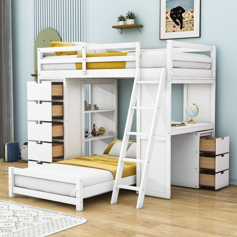 Lit superposé simple au-dessus de simple avec tiroirs Dimmick Kids, Blanc
