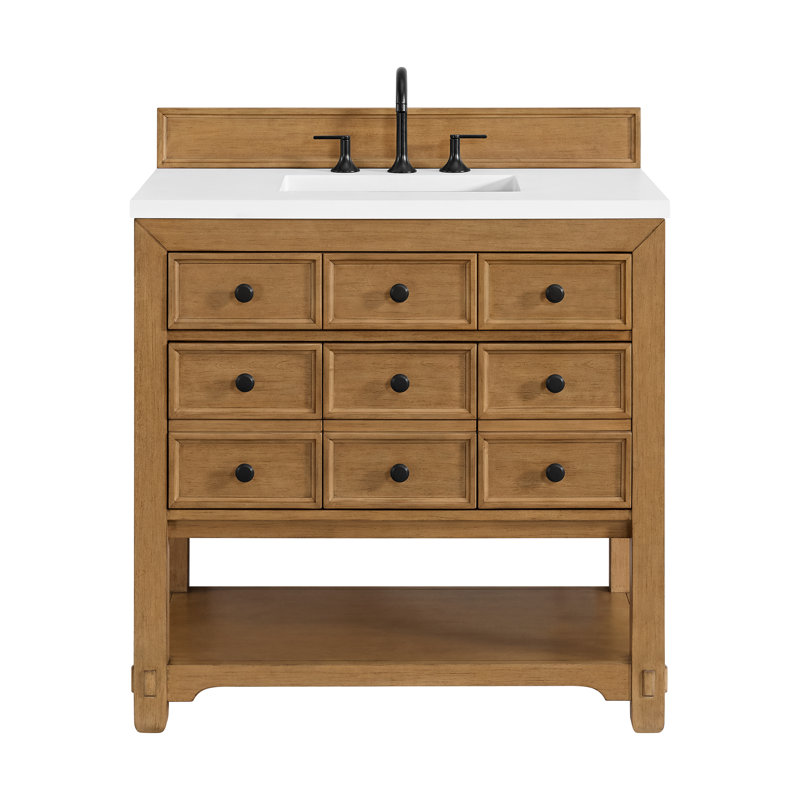 Malibu 36'' W Single Vanity, White Zeus, Widespread, Amber Birch