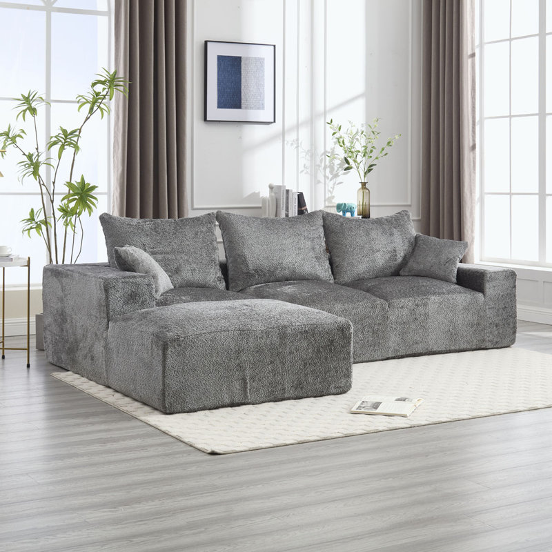 Boucle Sectional Sofa with pillows,No Assembly Needed, Gray Boucle