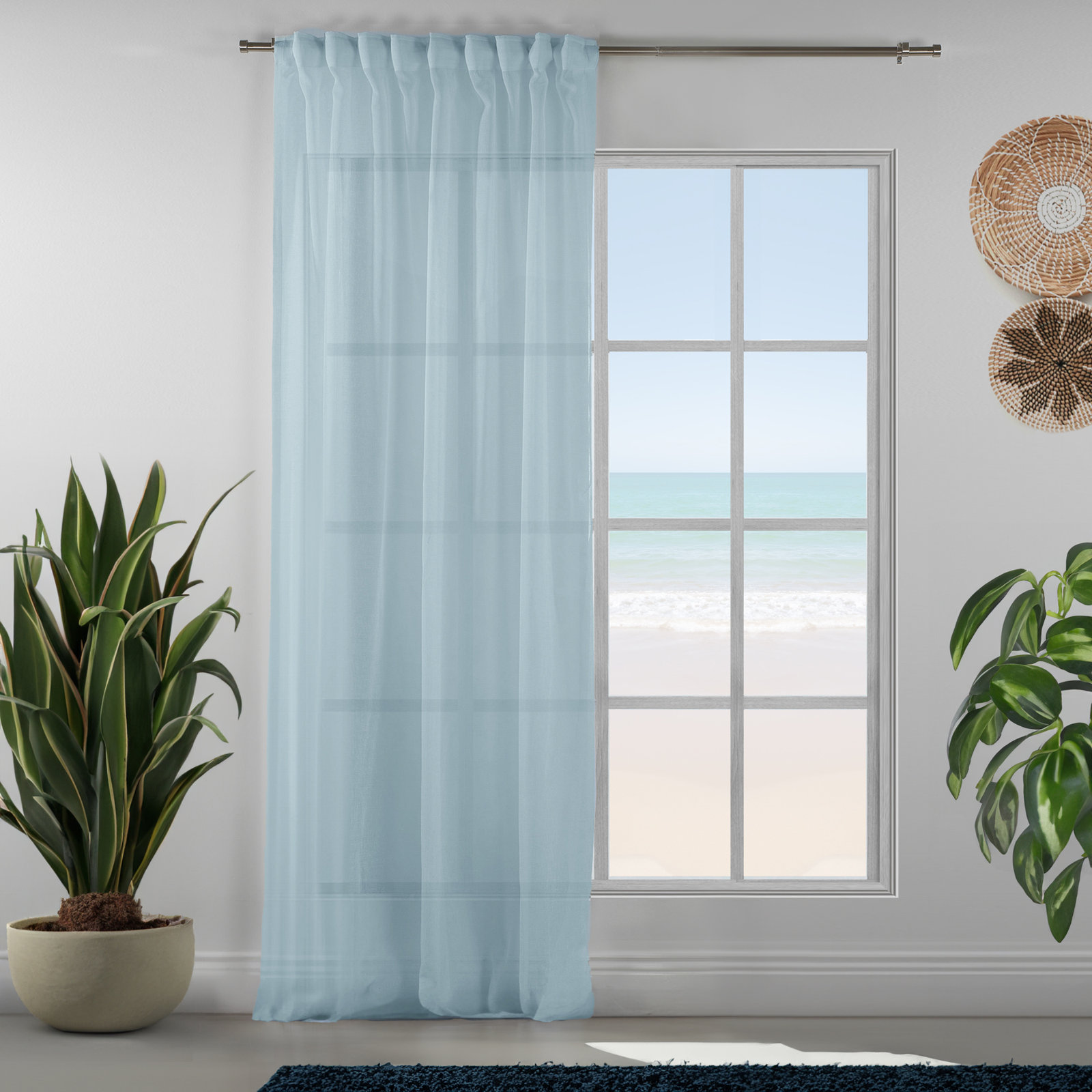 Linen Sheer Single Curtain Panel, Ice Blue, 52" W x 180" L