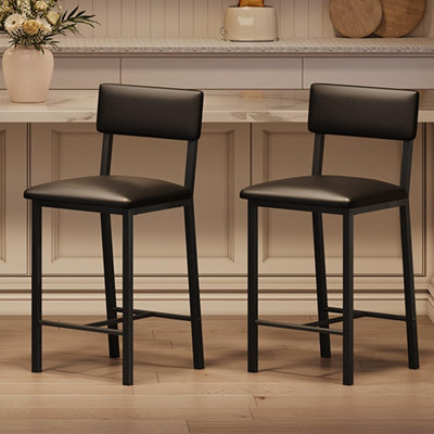 Bar Stools Set of 2 with Thick Cushion, Counter Height Bar Stools with Backrest and Footrest