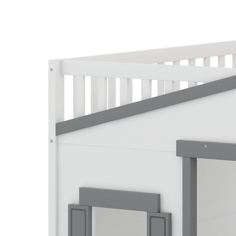 Lit mezzanine avec échelle House, Blanc / Gris, Lit double