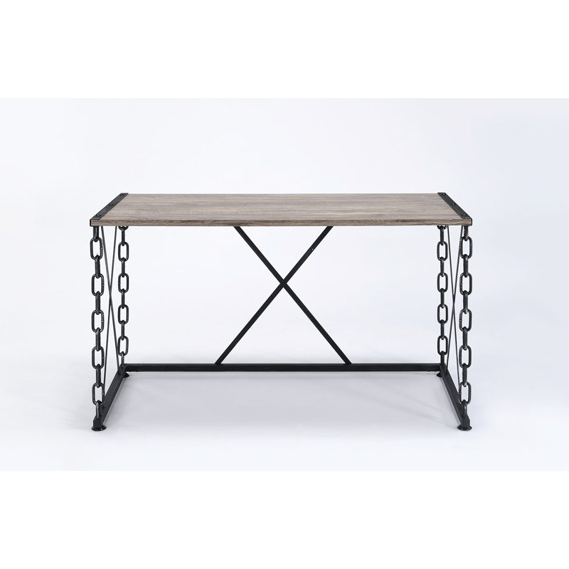 Console en chêne rustique et noir antique, rectangulaire avec bureau en métal et pieds