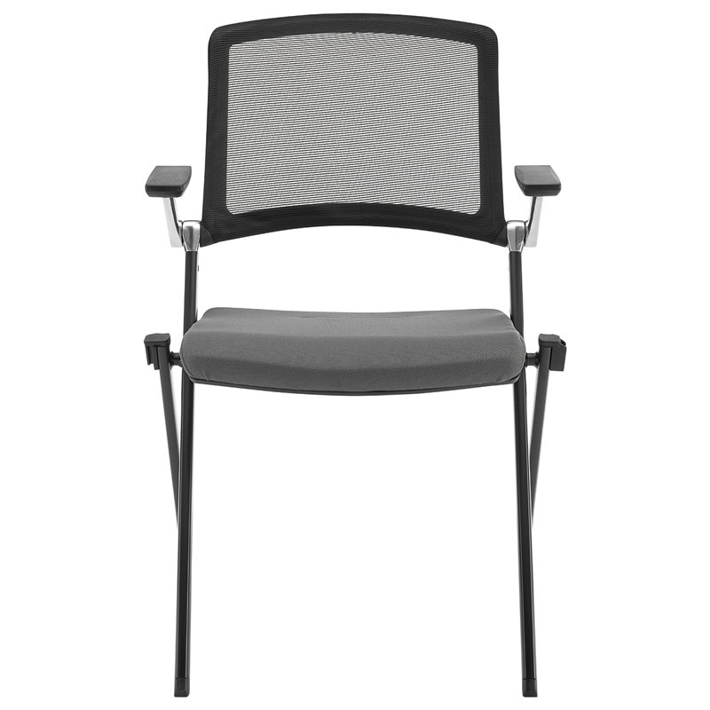 Chaise visiteur Despina empilable en tissu gris avec dossier en filet et cadre noir mat, Gris, Gris