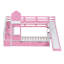 Lit superposé simple simple au-dessus de simple avec 2 tiroirs, 3 tablettes et glissade - Lit mezzanine rose