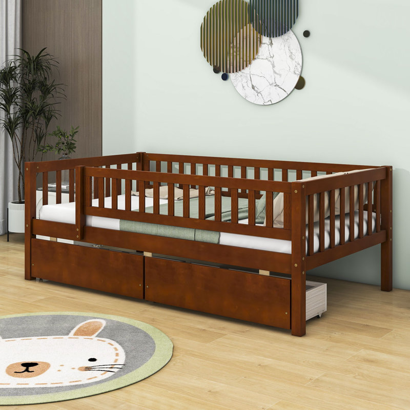 Wood Daybed with Two Drawers, Walnut, Twin