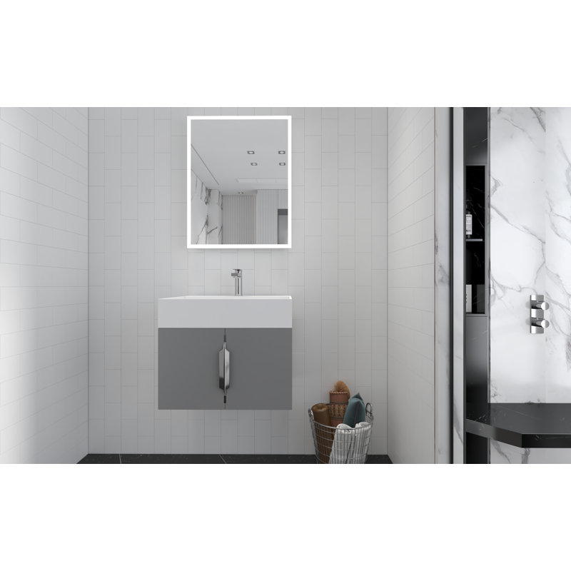 Ensemble de meuble-lavabo simple 24 po avec surface solide Amazon, Gris, Blanc, Chrome