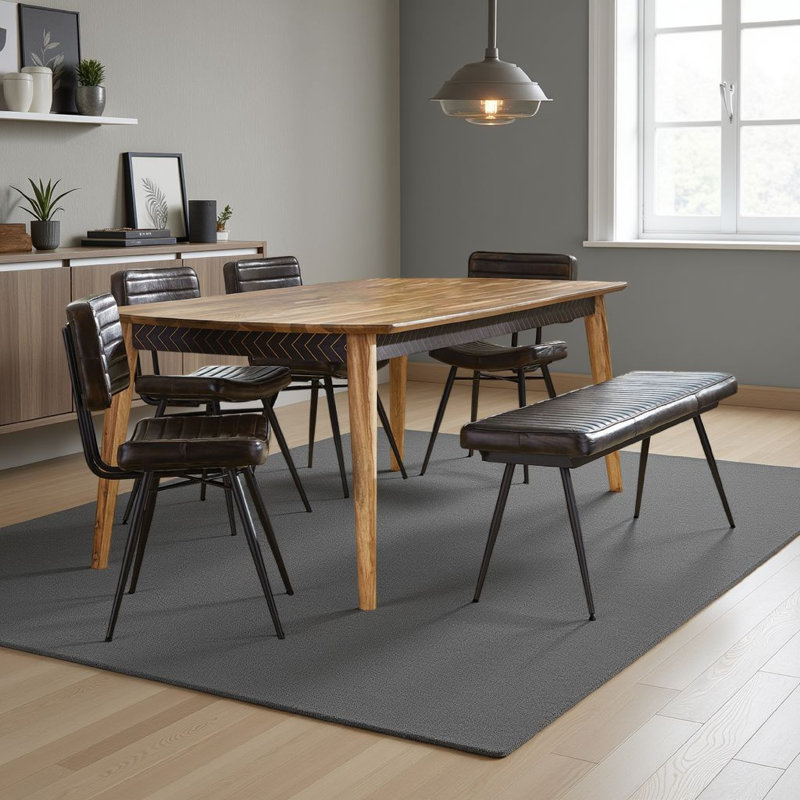Ensemble de table de salle à manger Hom 6Pc, plateau Sheesham brun naturel, cuir espresso