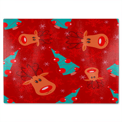 Reindeer And Tree Pattern Dining Glass Chopping Board