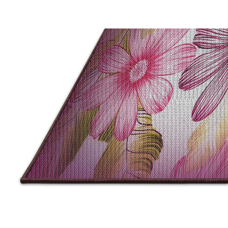 Tapis rose / jaune à motif floral Terez, Rectangle 7 pi x 10 pi