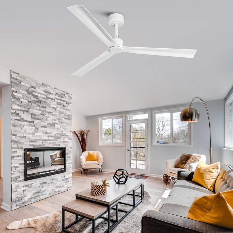 50" Modern White Propeller Ceiling Fan without Lights, Remote Control Included, 6-Speed Reversible DC Motor, Timer