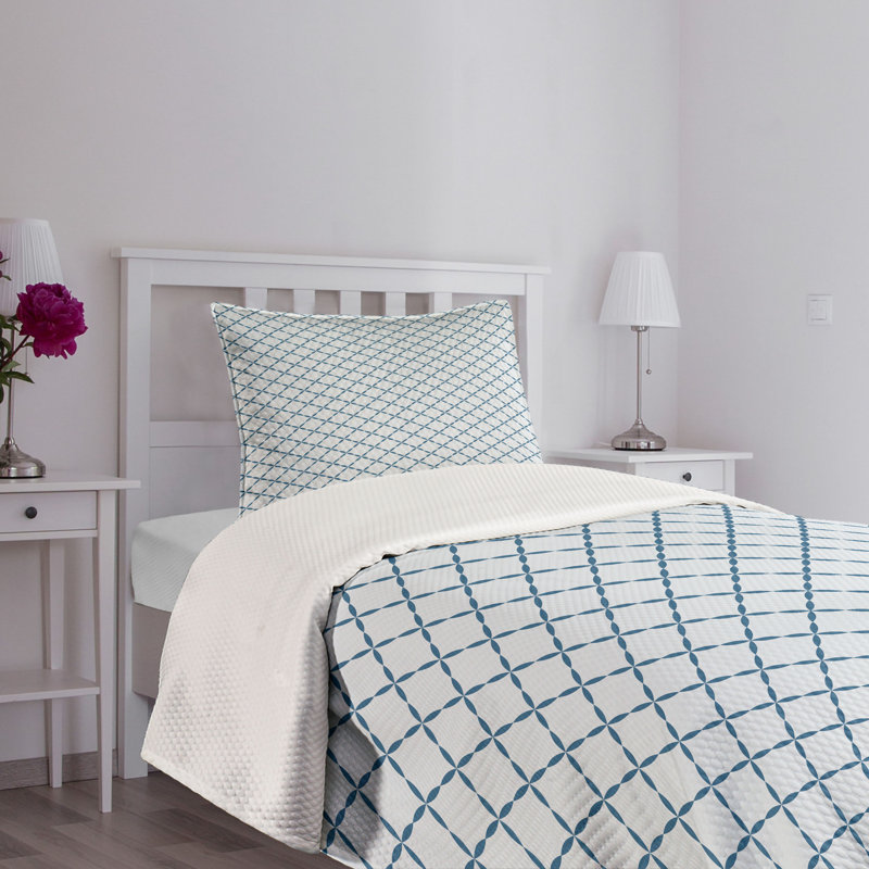 Twin White and Blue Quilted Bedspread Set with Pillow Sham
