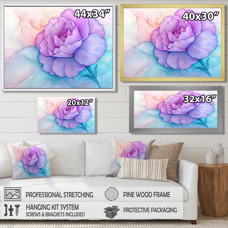 Impression sur toile mauve Harmony Of Carnation Flower I - Carnation, 30" H x 40" W, Floater Framed Print without Mat, White
