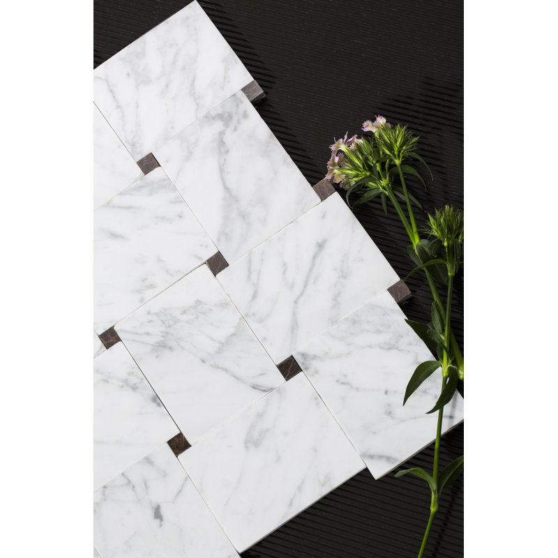 Carrera Marble Pinwheel Mosaic Wall & Floor Tile, White