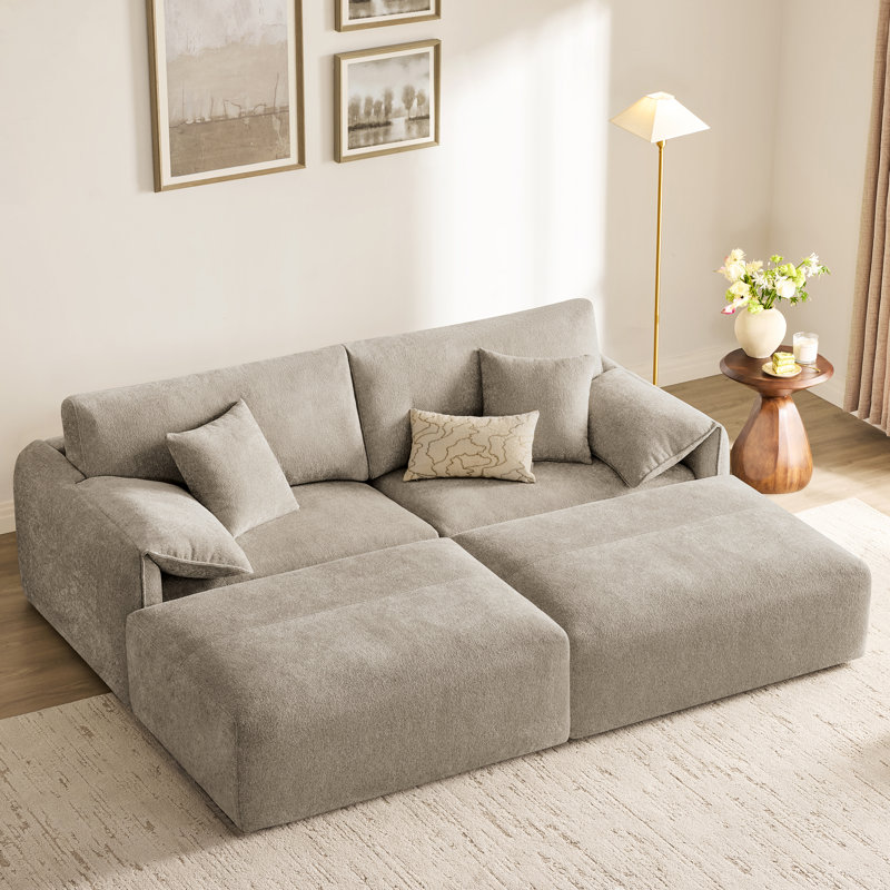 Bodhild 94.8" Feather-Filled Chenille Upholstered Sleeper Sofa, Taupe