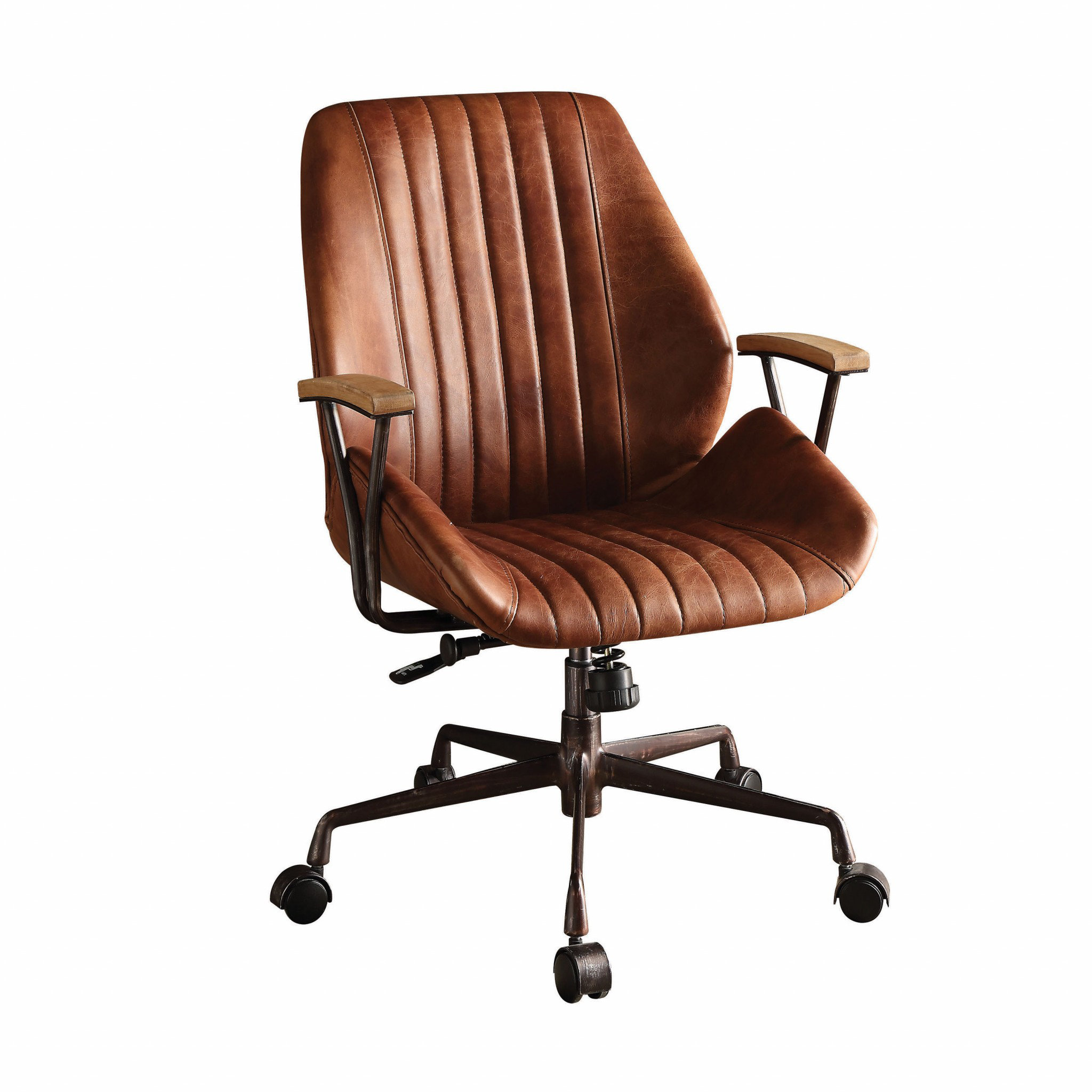 HomeRoots Brown Adjustable Swivel Leather Rolling Executive Office