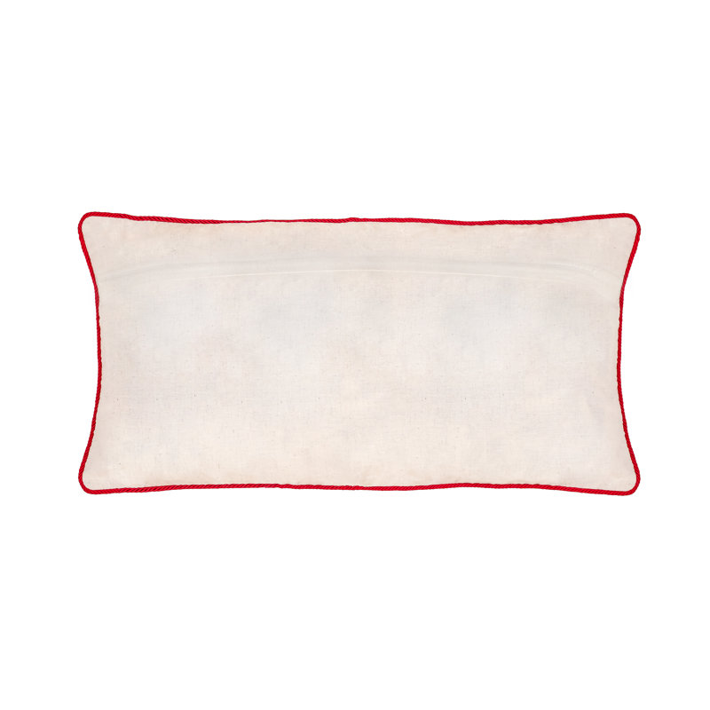 14"x26" White and Green Embroidered Holiday Throw Pillow