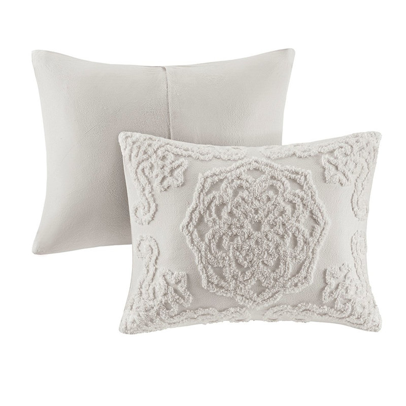 Housse de couette 100% coton très grand / très grand - chenille 3 médaillons, chenille grise, Gris clair