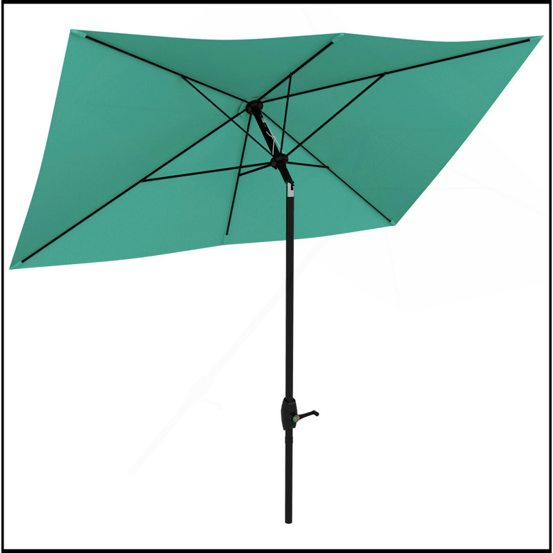 Parasol de marché polyvalent pour terrasse, 6,5 pi x 10 pi avec manivelle et bouton poussoir inclinable Versatile, Vert